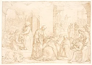 Filip, Peter og Johannes tildeler de døbte mænd og kvinder i Samaria helligånden gennem håndspålæggelse by Maarten van Heemskerck