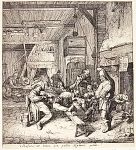 Fiolspiller i en krostue by Cornelis Dusart