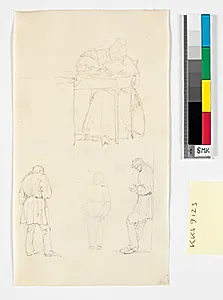 Fire figurstudier, bl.a. en siddende dame der skriver by Christen Købke