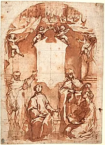 Fire helgener foran et helligt billede by Francesco Vanni