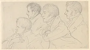 Fire hoveder i profil mod venstre by C.W. Eckersberg