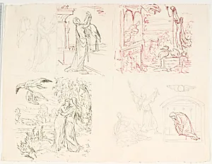 Fire illustrationsudkast til H.C. Andersen, "Dynd-Kongens Datter" by Lorenz Frølich