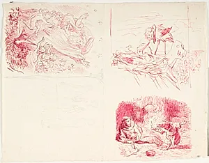 Fire illustrationsudkast til H.C. Andersen, "Dynd-Kongens Datter" by Lorenz Frølich