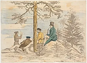 Fire mænd betragter udsigten fra Holmekollen by Martinus Rørbye