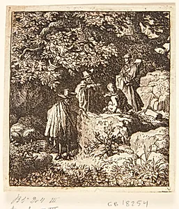 Fire personer under et træ by Allaert van Everdingen