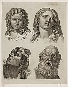 Fire studiehoveder efter italienske billeder by Gerhard Ludvig Lahde