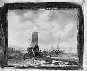Fiskere på stranden med deres både og fangst by Jacob Esselens
