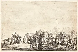 Fiskere på stranden by Simon de Vlieger