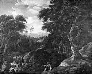 Fiskeren ved skovbækken by Adriaen Hendriksz. Verboom