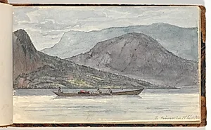Fjordlandskab med robåd by Martinus Rørbye