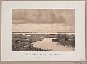 Flad strand ved udløbet af en aa. bygeveir. by Adolph Kittendorff
