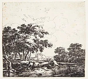 Flod i et skovrigt landskab by Herman Naiwincx