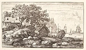 Flodlandskab, i forgrunden to robåde by Allaert van Everdingen