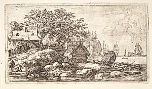 Flodlandskab, i forgrunden to robåde by Allaert van Everdingen