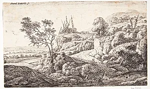 Flodlandskab med et overgangssted by Anthonie Waterloo
