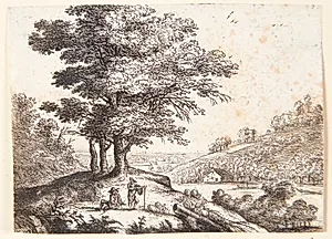Flodlandskab med to hyrder by Lucas van Uden