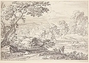 Flodlandskab med tre fiskere by Franciscus de Neve