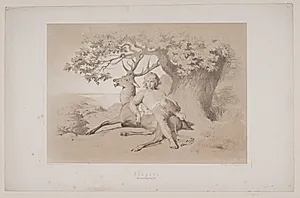 Flugten, pag. 23, illustration til Christian Winthers "Hjortens Flugt" by Lorenz Frølich