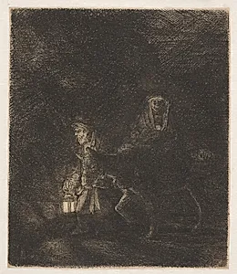 Flugten til Egypten, natlig scene by Rembrandt van Rijn
