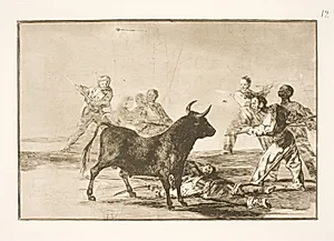 Folket stækker tyren med lanser, segl, banderillaer og andre våben by Francisco de Goya