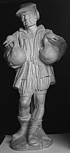 Fontænefigur. Bonde stående med to gæs under armene by Ubekendt