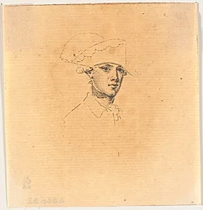 Forarbejde til et af hovederne til stikket: Frederik d. Store rider hjem efter en revy ved Potsdam by J.F. Clemens