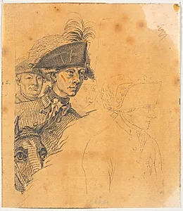 Forarbejde til stikket: Frederik d. Store rider hjem efter en revy ved Potsdam by J.F. Clemens