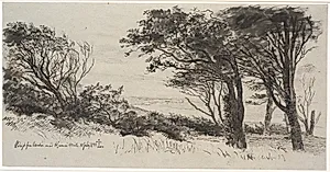 Forblæste træer. Vejrhøj by Johan Thomas Lundbye