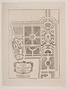 "Forestilling på den ved Holstenhuus nye anlagde Have tegnet af G. D. Tschirscke, Bÿg-mester. Anno 1753" by Jonas Haas