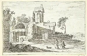 Forfalden romersk bygning med et tårn by Herman van Swanevelt