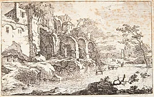 Forfaldne huse ved en flodseng by Jan Smees