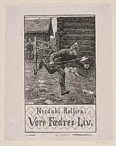 Forsideillustration til Nordahl Rolfsen, Vor fædres liv by Waldemar Bøhme
