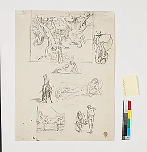 Forskellige figurfremstillinger bl.a. skinsygedrama fra urtiden by Wilhelm Marstrand