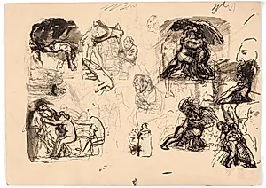 Forskellige kompositionsstudier, bl.a. til "Jakobs kamp med engelen" by Oluf Hartmann