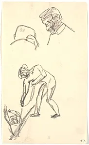 Forskellige mindre rids: To hoveder af et par figurer (kompositionsudkast?) by Isakson, Karl