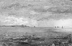 Fra Øresund, regnsky og skibe i baggrunden by Lorenz Frølich