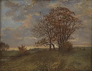 Fra Svendstrup Mark ved Borup Station. Aften by Theodor Philipsen