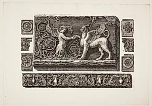 Fragmenter af to friser, hvoraf en fra Trajans Forum, en anden fra en antik romersk villa by Giovanni Battista Piranesi