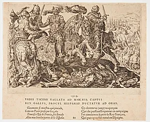 Frans I, konge af Frankrig, tages til fange under slaget ved Pavia by Cornelis Bos