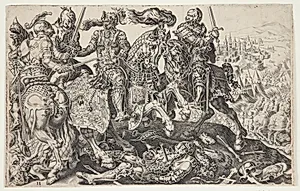 Frans I, konge af Frankrig, tages til fange under slaget ved Pavia by Dirk Volkertsz. Coornhert