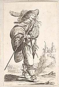 Fransk adelsmand der holder på sin sabel, gående mod højre by Salomon Savery