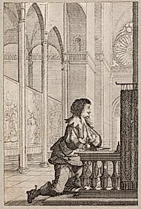 Fransk adelsmand med foldede hænder og rosenkrans, knælende i profil mod højre by Abraham Bosse
