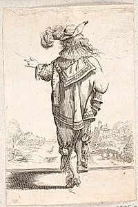 Fransk adelsmand med højre hånd fremstrakt, set fra ryggen by Salomon Savery