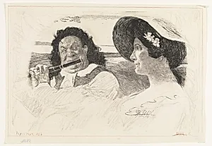 Fredensborg idyl. Olaf Poulsen spiller på fløjte for sin datter by Hans Nikolaj Hansen