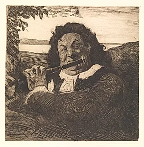 Fredensborg idyl. Oluf Poulsen spiller på fløjte for sin datter by Hans Nikolaj Hansen