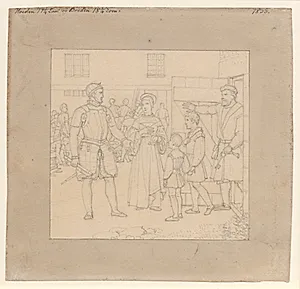 Frederik I udløser Sten Strures enke og sønner af fængslet på Kalundborg Slot 1524. by C.W. Eckersberg