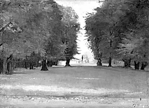 Frederiksberg Have. I baggrunden Frederik VI's statue med indgangsporten