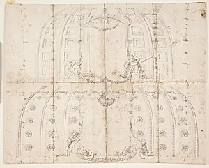 Frederiksborg slot, Audienssalen. To forskellige udkast til loftsdekoration til kuplen