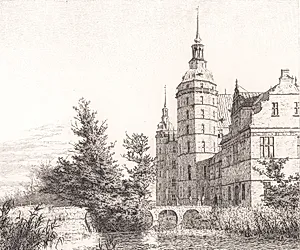 Frederiksborg Slot. Parti ved Møntbroen by Christen Købke