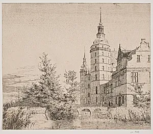 Frederiksborg Slot. Parti ved Møntbroen by Christen Købke